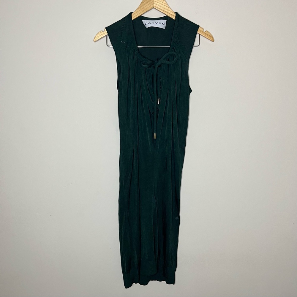 CARVEN Green Cinched Neck Midi Dress Size Medium